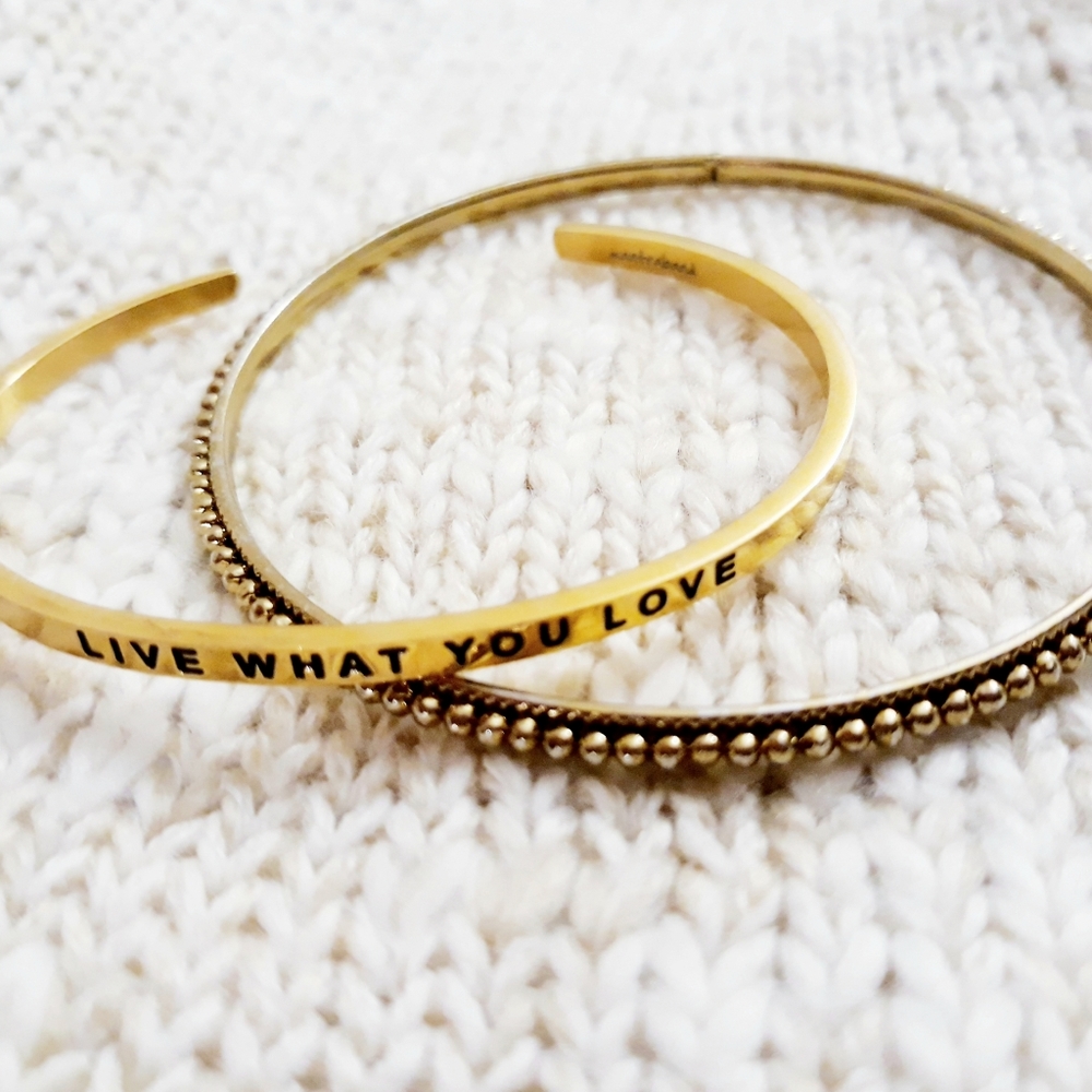 Mantraband Cuff Bracelet Live What You Love + One Beaded Gold Tone Bangle - Picture 3 of 12